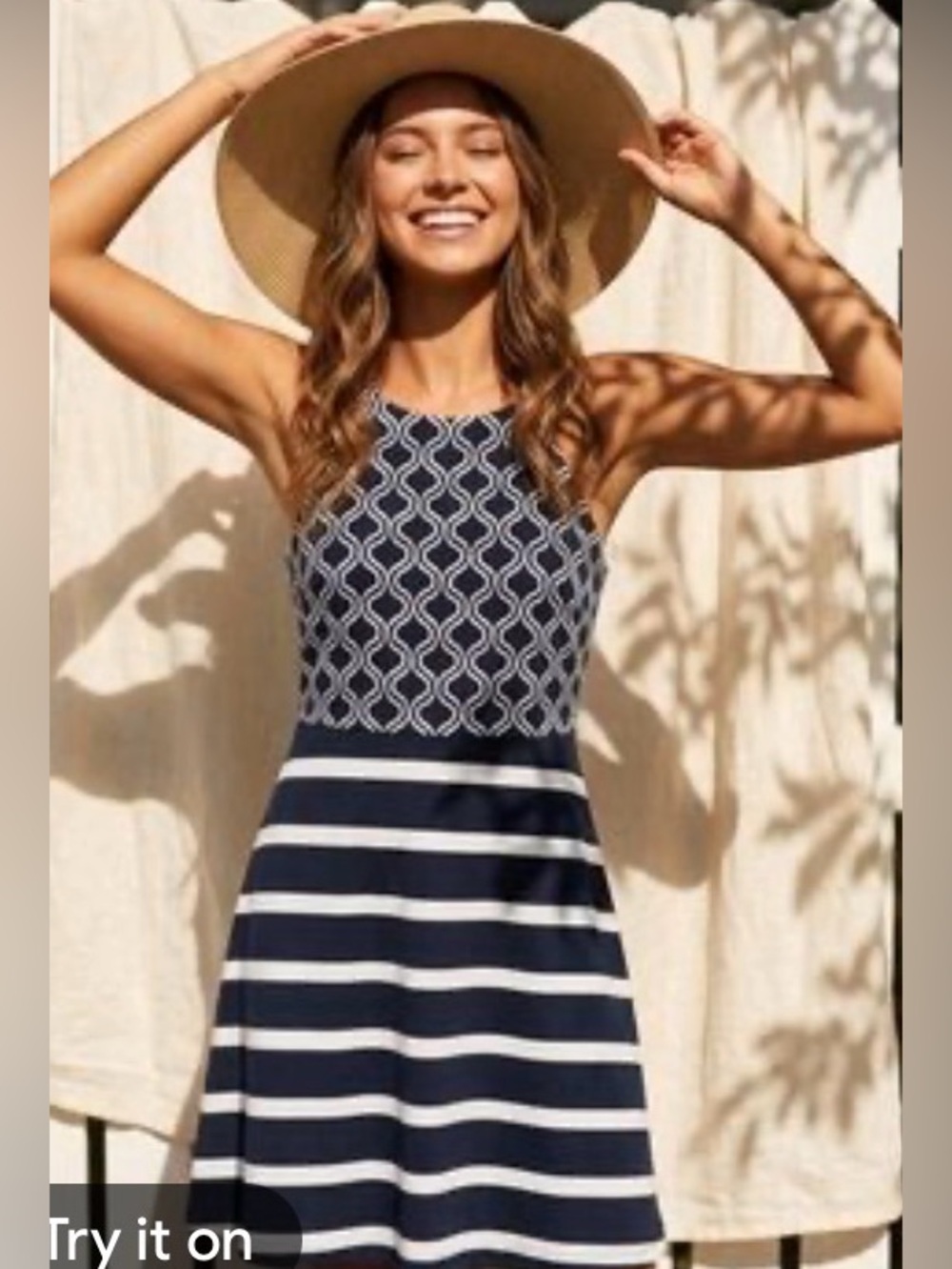 Southern Tide Navy and White Halter Fit-and-Flare Dress-S